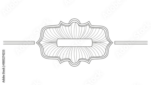 Ornate symmetrical banner frame with fine line art details and a rectangular center box, ideal for classic labels and titles.