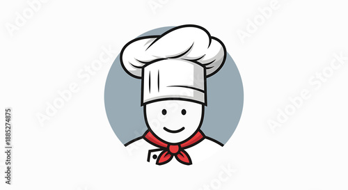 Friendly cartoon chef character in a professional toque and red scarf, embodying culinary passion and service, ideal for food industry branding and restaurant menu designs