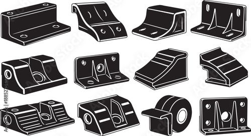 Various Industrial Metal Bracket Designs and Shapes Illustration Set