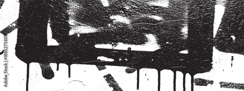 Abstract Black Graffiti Drips on White Surface.