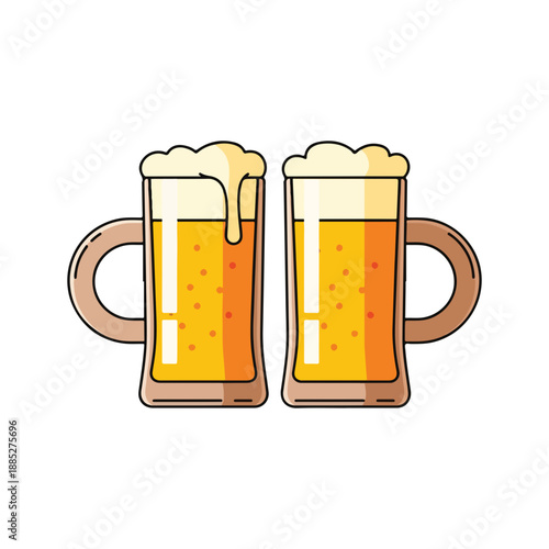Two Beer Mugs Icon Flat Line Art Style