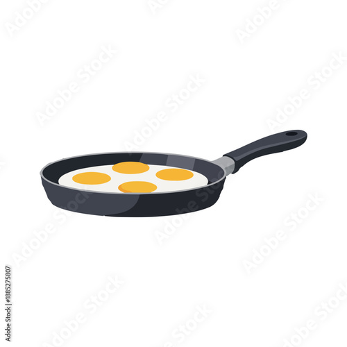 Fried Eggs Cooking in a Frying Pan Breakfast Food Vector Illustration