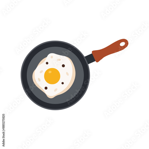 Fried Egg in Frying Pan Flat Vector Illustration