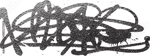 Abstract black spray paint graffiti tag on a white background.