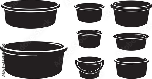 Collection of black bowls in various sizes and shapes