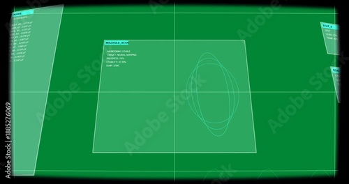 Panel appearing, MOLECULE_SCAN HUD initiating loops shifting, updating progress on transparent BG