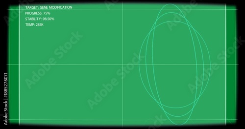 HUD fading drawing cyan loops from corner forming nested loops monitoring gene mod 75% transparent