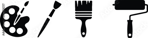 paint brush black icons set vector illustration equipment drawing art design