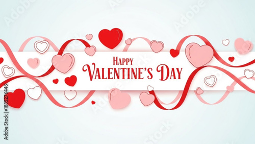 Valentine's day banner with red and pink hearts on white background for love and romance