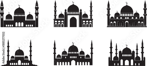 Set of mosque architecture silhouette designs various styles