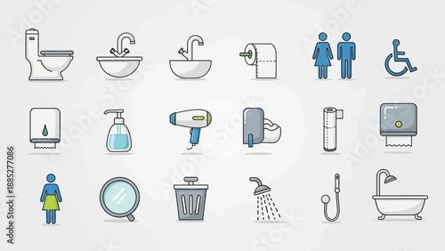 Collection of bathroom icons and symbols.