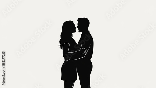 Silhouette of a couple in love embracing closely.