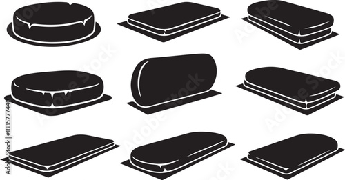 Various Black Pillow Shapes and Sizes Illustration Set