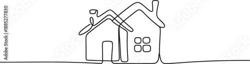 Simple line drawing of a house with roof and chimney one story