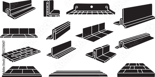 Various Metal Profiles and Sections in Black and White