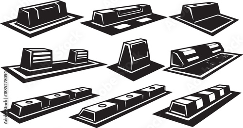 Various computer keyboards in black and white illustration style
