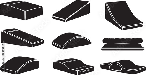 Collection of black skateboard ramps on white background illustration