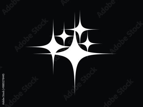 Four white starbursts on a black background varying in complexity and brightness illumination