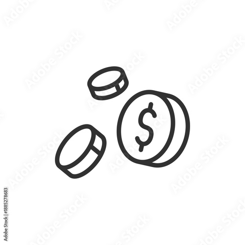 Coins with dollar sign, linear icon. Currency value and financial assets. Line with editable stroke.