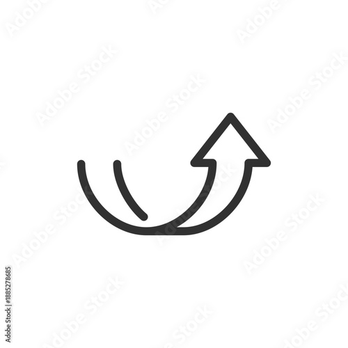 Curved arrow upward, linear icon. Growth direction and positive change. Line with editable stroke.