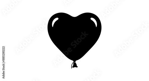 Simple black heart shaped balloon graphic isolated on a white background offering an elegant symbol for love romance and celebrations of affection