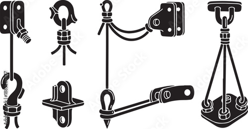 Industrial metal hooks and hardware tools for lifting heavy objects