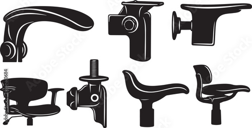 Collection of office chairs in various styles and positions