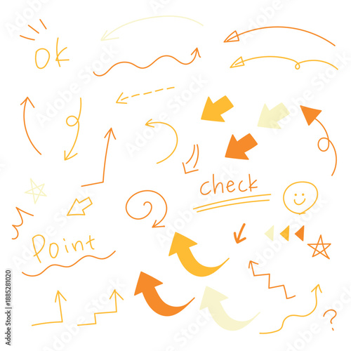 やじるしと色んな記号の素材セット【オレンジ系】