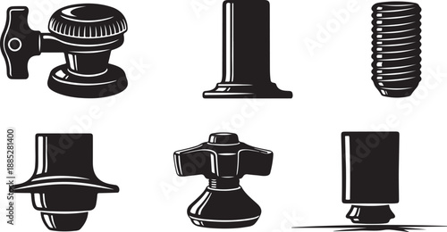 Black and white illustration of various metal fasteners collection