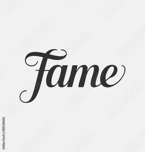 Fame Written in Black Joining Stroke Typography Vector – Modern Handwritten Script Lettering with Continuous Connected Line Style, Smooth Joined Font Wordmark Isolated on White Background for Branding