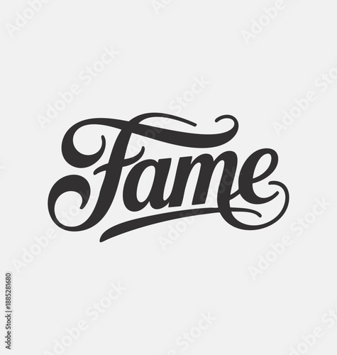Fame Written in Black Joining Stroke Typography Vector – Modern Handwritten Script Lettering with Continuous Connected Line Style, Smooth Joined Font Wordmark Isolated on White Background for Branding