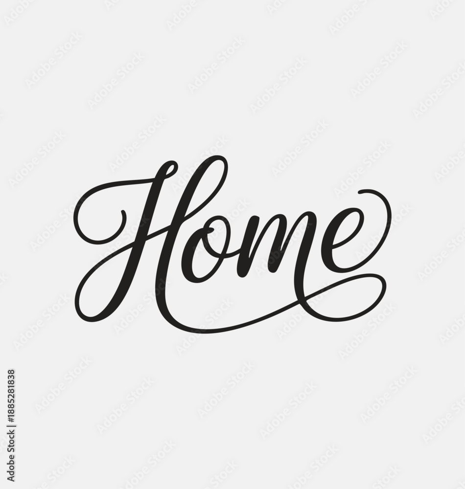 Obraz premium Home Written in Black Joining Stroke Typography Vector – Modern Handwritten Script Lettering with Continuous Connected Line Style, Smooth Joined Font Wordmark Isolated on White Background for Logo,