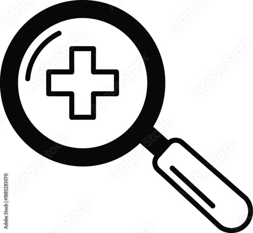 Healthcare medical symbol magnifying glass icon for medical diagnosis and research