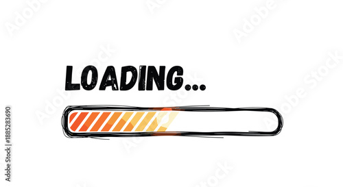 Hand-drawn loading progress bar with the word loading written in a rough sketch style to indicate system updates or website content buffering.