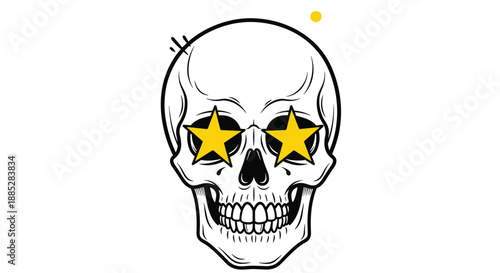 Stylized human skull illustration featuring bright yellow stars in the eye sockets for a trendy and edgy graphic design or apparel print concept.