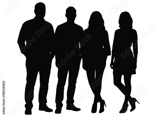 Silhouette of four people standing together, two men and two women