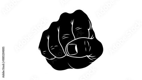 Black Fist Pointing Forward Isolated On White Background.