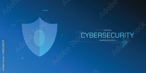 National Cybersecurity Awareness Month. Cybersecurity with finger, Shield and padlock. Great for cards, banners, posters, social media and more. 