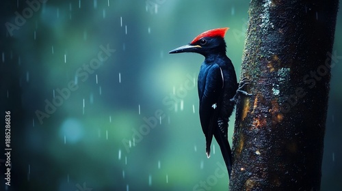 Crimson-crested Woodpecker Rainforest Rain Nature Wildlife