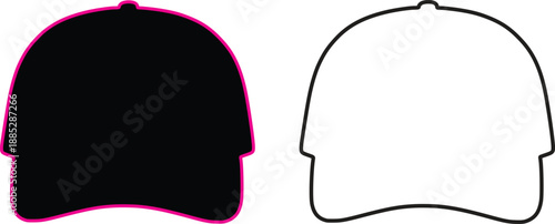 Baseball cap silhouettes in solid black fill and pink outlined empty version