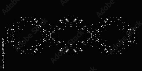 Shimmering white particles form three interconnected abstract shapes, creating a luminous and elegant digital light effect on a deep black background.