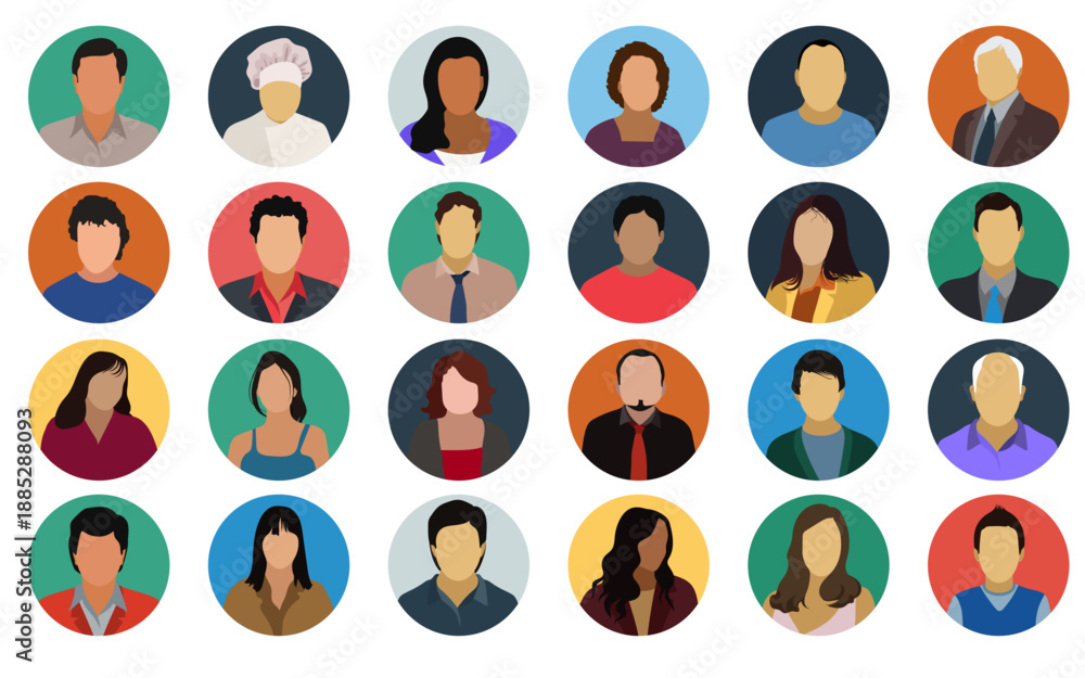Fototapeta premium Set of diverse user profile icons or avatars in circular frames