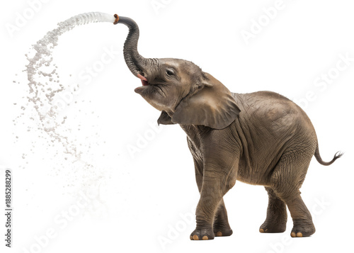 Elephant spraying water isolated on transparent background