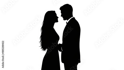 Silhouette Couple Looking At Each Other Romantic Connection.