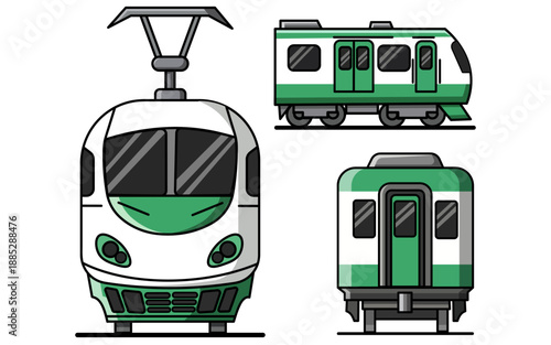 Electric Train Set Vector Illustration Front Side and Back Views