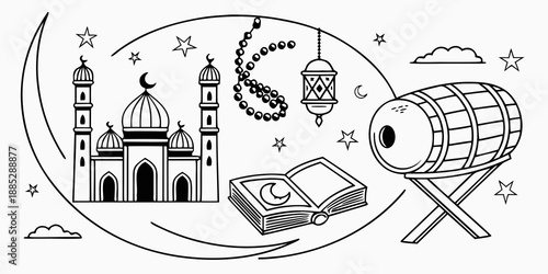 Hand Drawn Islamic Symbols Vector Set for Ramadan and Eid