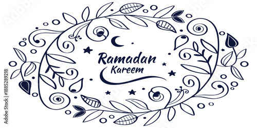 Ramadan Kareem Hand Drawn Floral Greeting Banner Illustration