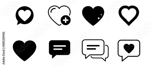 Social Media Engagement Icons Set Love Hearts, Likes, and Comment Bubbles for Digital Interactions