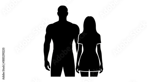 Silhouette of a muscular man and a woman standing together.