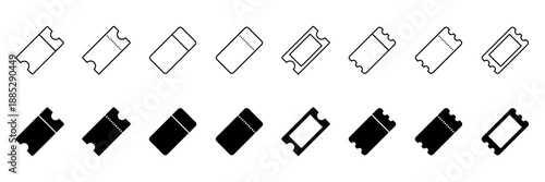 Ticket icon set. Various ticket icons with line style and transparent background. Vector illustration.